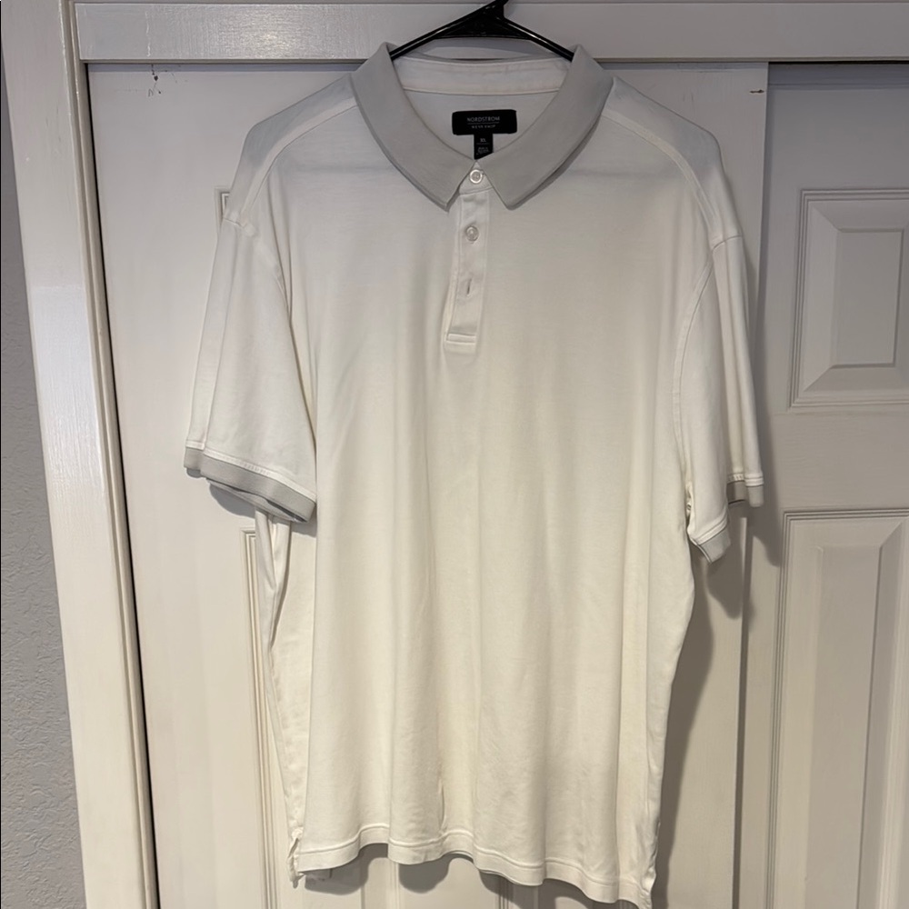 Nordstrom White Polo Shirt Textured Fabric Short Sleeves